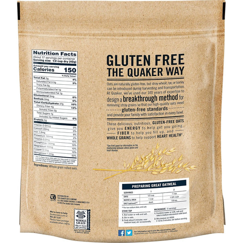 24 Quaker Gluten Free Old Fashioned Oats, Non-GMO Project Verified, Ounce, Resealable Bag