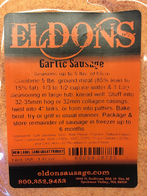 Eldons 5 lbs Garlic Sausage Seasoning and Spice for of Meat
