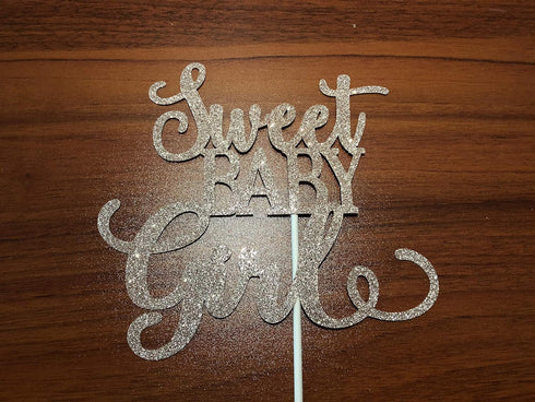 Sweet Baby Girl Cake Topper - Rose Gold Glitter Baby Shower Cake Topper for Its A Girl Celebration
