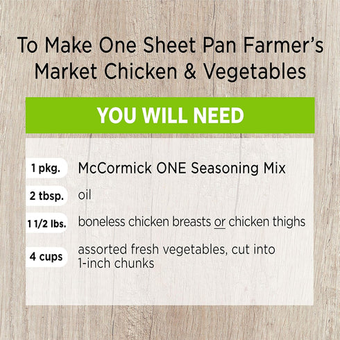 1.25 oz (Pack 12) McCormick ONE Sheet Pan Farmer's Market Chicken & Vegetables Seasoning Mix
