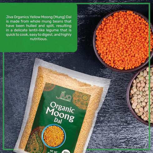 2 LB Jiva Organic Yellow Moong Dal - Non-GMO, Gluten Free - Great for Kitchari - Split Yellow Mung Beans