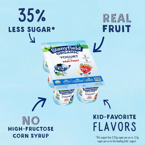 Stonyfield Organic Pack, 4 oz. 6 Kids Strawberry Vanilla & Blueberry Lowfat Yogurt Cups Variety Each, Ct