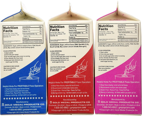 3.25 lbs. (3 pack) Cotton Candy Floss Sugar-Blue Raspberry, Pink Vanilla & Cherry