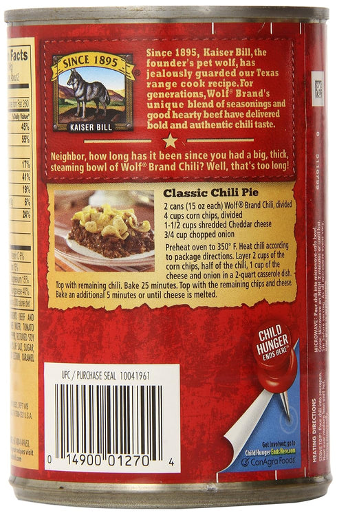 Wolf Brand Chili 15 (Pack 12) with No Beans, Ounce