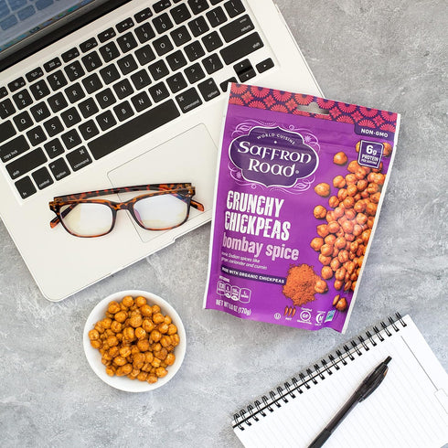 6 (Pack 4) Saffron Road Organic Crunchy Chickpea Snacks-Gluten Free, Non-GMO, Halal, Kosher, Vegan (Bombay Spice, Ounce