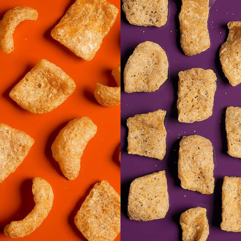 pack, 2 PORQ Artisan Fried Pork Rinds variety BBQ & Zesty Chipotle, Smoky Black Pepper & Sea Salt, and Fine Herbs