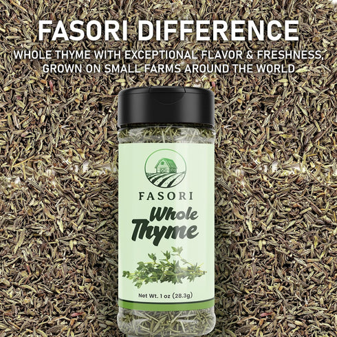 (1oz) Fasori Thyme Leaves Premium Dried Whole Thyme Herb, Aromatic Mediterranean Spice for Cooking, Roasts, Chicken