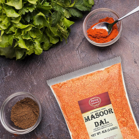 Spicy World 8 (128oz) Masoor Dal Pound Bag - Red Lentils Split - All Natural