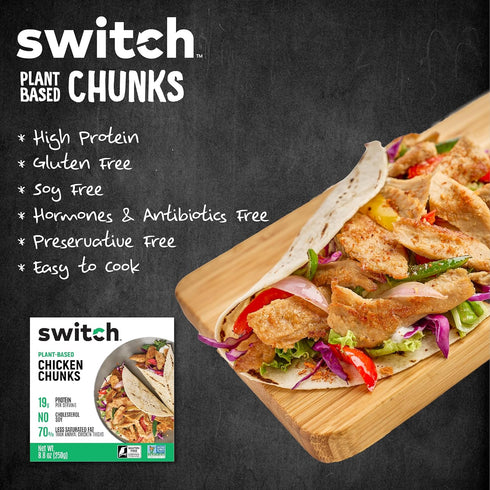 8.8 Oz Switch Foods Plant-Based Chicken Chunks, Soy Free, Gluten Free, Non-GMO