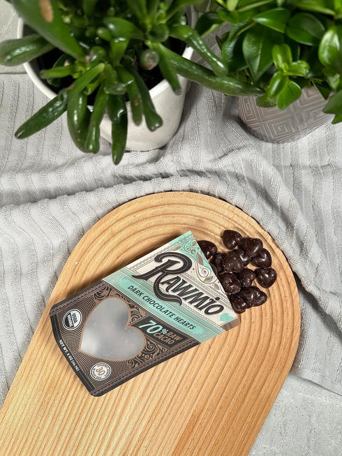 70% 2 Oz Rawmio Dark Chocolate Hearts, Cacao - - Raw, Organic, Vegan, Fair Trade