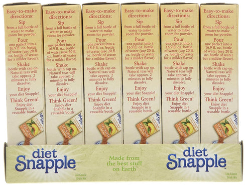 6 Diet Snapple Singles To Go Peach Tea, sticks in each box, six boxes