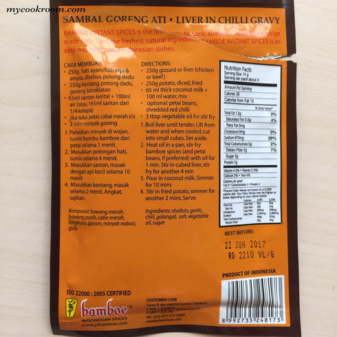 Bamboe Bumbu Instant Sambal Goreng Ati - Liver in Coconut Gravy, 54 Gram (Pack of 3)