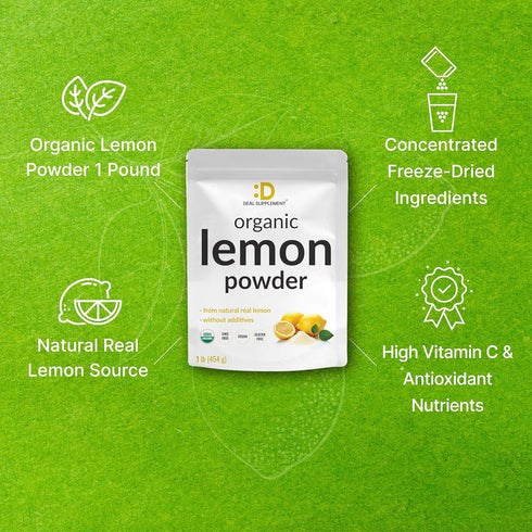 DEAL SUPPLEMENT 1lb Immune Organic Lemon Powder, Real Freeze-Dried Source Rich in Essential Vitamin C Natural Support