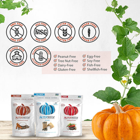SuperSeedz Dry Roasted Pumpkin Seeds, Somewhat Spicy Pepitas, 5oz, Whole 30, Paleo, Vegan, Keto Snack