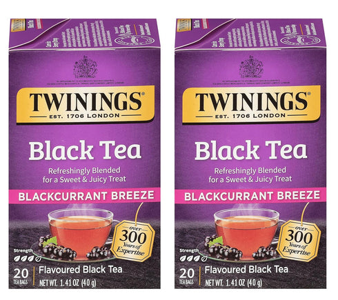 Twinings Blackcurrant Breeze Black Tea Individually Wrapped Bags, 20 Count (Pack of