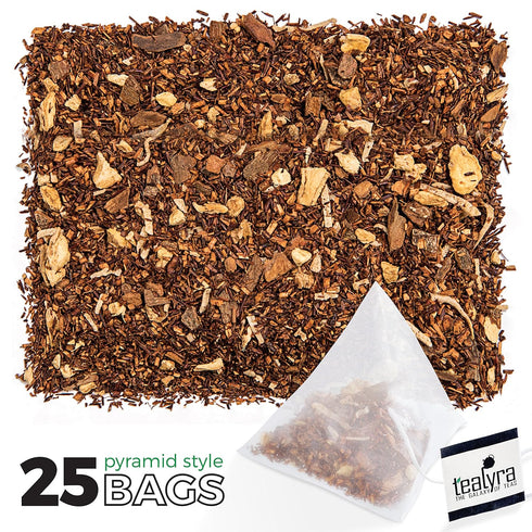 Tealyra Rooibos Coconut Vanilla Chai - 25 Bags, Ginger Cinnamon, Caffeine-Free Herbal Loose Leaf Tea Sachets