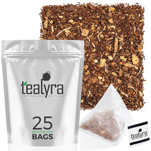 Tealyra Rooibos Coconut Vanilla Chai - 25 Bags, Ginger Cinnamon, Caffeine-Free Herbal Loose Leaf Tea Sachets