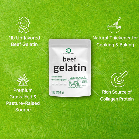 DEAL SUPPLEMENT 1lb Unflavored Beef Gelatin Powder, Grass Fed & Pasture Raised Bovine Natural Thickener & Stabilizer