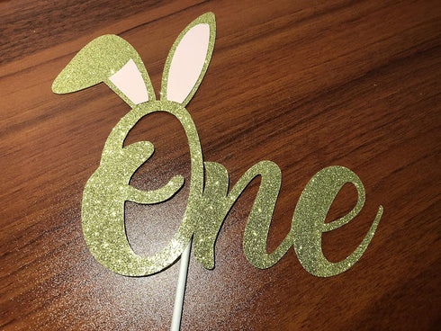 Gold Glitter Some Bunny One Birthday Cake Topper, Bunny 1st Birthday Cake Decorations for Easter
