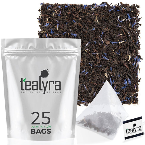 Tealyra Cream Earl Grey Tea Pyramids Bags, Classic Black Leaf Tea with Citrusy Vanilla Flavor, 25 Sachets (2-ounce)