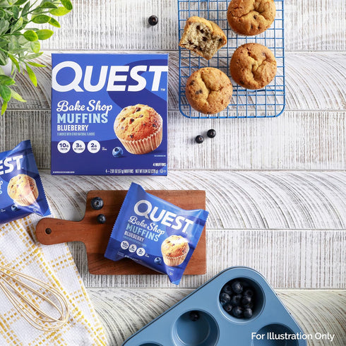 10g 3g 2g 4 Count Quest Nutrition Blueberry Muffin, Protein, Net Carb, Sugar, Protein Snack