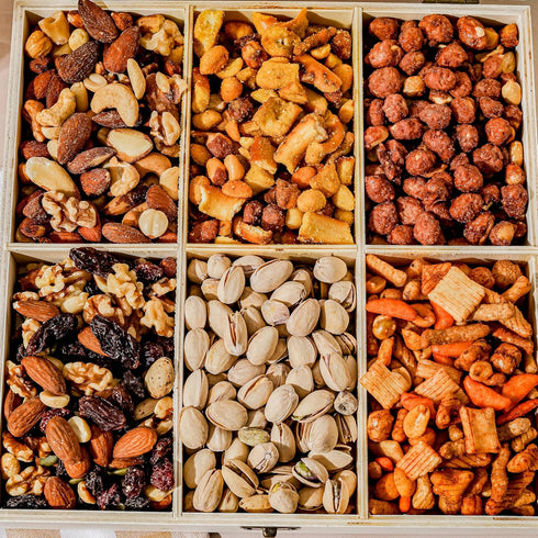 Nut Gift Basket, in Reusable Wooden Crate, Healthy Gift Option, Gourmet Snack Food Box, with Unique Flavors, Great