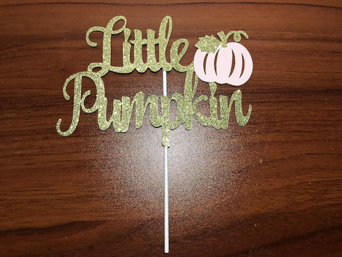 Little Pumpkin Cake Topper, Gold Pink Little Pumpkin Baby Shower Decorations for 1st Birthday Supplies