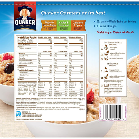 52 Quaker Instant Oatmeal Variety, ct