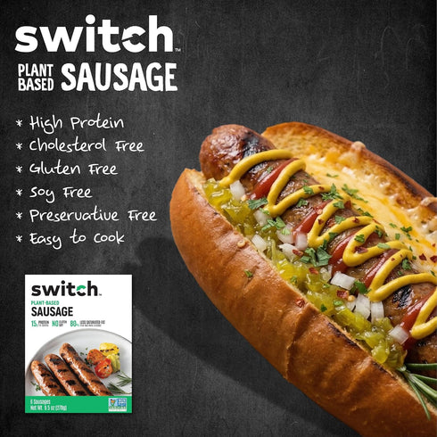 6 Count, 9.5 Oz Switch Foods Plant-Based Sausage, Soy Free, Gluten Free, Non-GMO