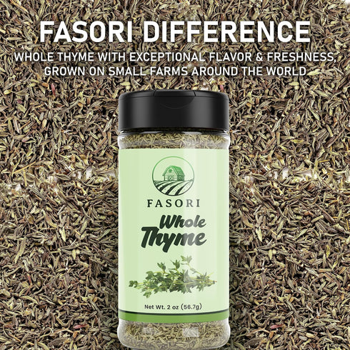 (2oz) Fasori Thyme Leaves Premium Dried Whole Thyme Herb, Aromatic Mediterranean Spice for Cooking, Roasts, Chicken