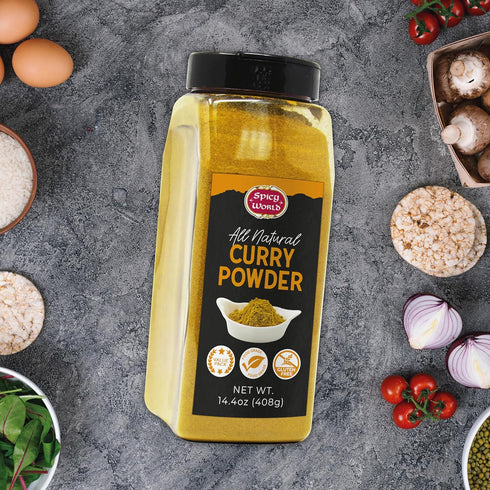 Spicy World 14.4 oz 9-Indian Curry Powder Jar - Authentic Blend of Spices, Premium Quality Blend for Curries
