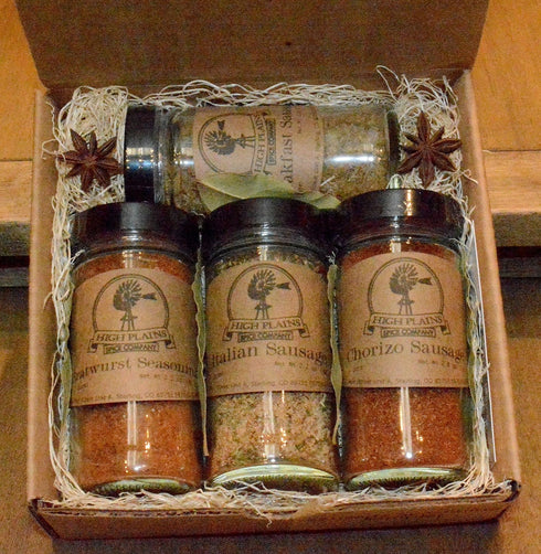 High Plains Spice Company Set 4 Set Sausage Seasoning Sampler Gift of ~ Gift by ~ Gourmet Meat Spice Blends & Rubs