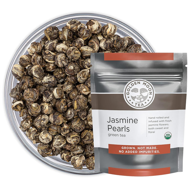 Golden Moon Tea Organic Jasmine Pearls Green Tea - Loose Leaf Dragon