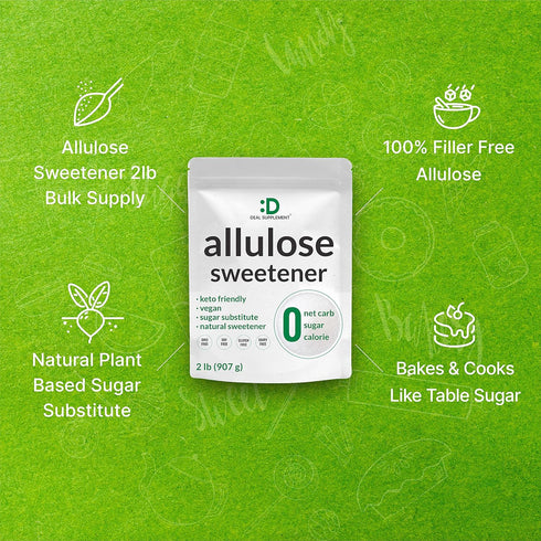 DEAL SUPPLEMENT 2 Allulose Sweetener Pounds Natural Sugar Subsitutes, No Aftertaste - Keto Friendly, Vegan, Zero Net