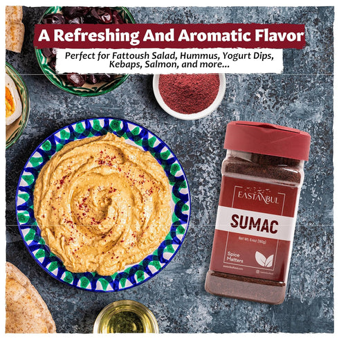 Eastanbul Sumac Spice Powder 6.4oz, Ground Sumac Spice Fresh Farm Turkish Sumac Seasoning for Mediterranean Dishes & Middle Eastern Dishes, Spicely Sumac Powder for Turkish Spice Blend like Zaatar