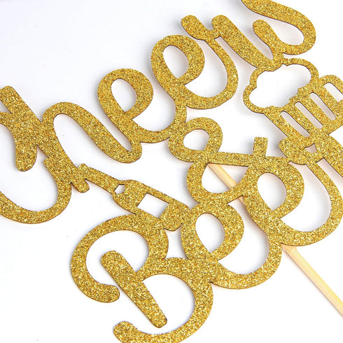 Gold Glitter Cheers & Beers Cake Topper for Happy Birthday, Engagement, Graduation, Wedding Party Decorations