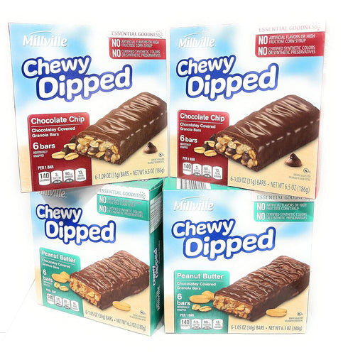 Millville Chewy Dipped Two Flavors Chocolaty Covered Granola Bars Combo Bundle 6.3oz 180g (Pack of