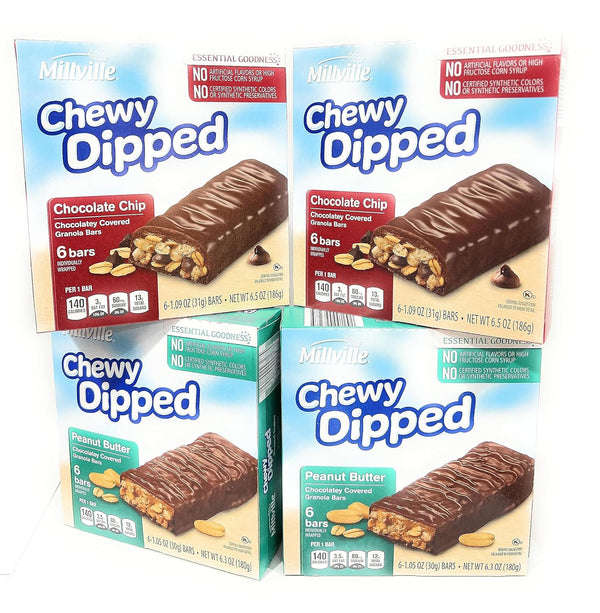 Millville Chewy Dipped Two Flavors Chocolaty Covered Granola Bars Combo Bundle 6.3oz 180g (Pack of