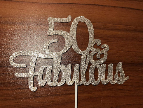 50 and Fabulous Rose Gold Glitter 50th Birthday Cake Topper for Women