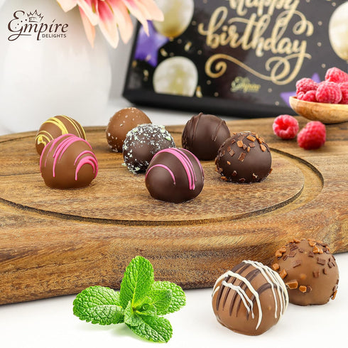 Empire Delights 12 6 oz Happy Birthday Chocolates - Assorted Milk & Dark Chocolate Truffles - Gourmet Box - Birthday