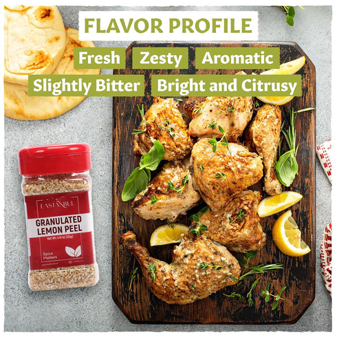 4.41oz, Eastanbul Lemon Peel, Dried Lemon Peel for Baking, Cooking, Marinades, and Rubs, Perfect for Tea, Granulated