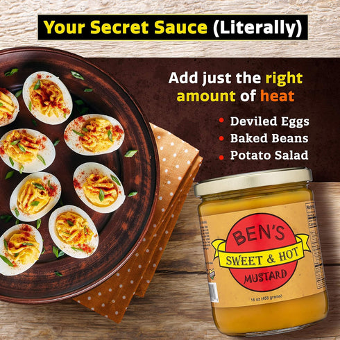 16 oz Ben's Sweet & Hot Mustard Spicy Mustard Dipping Sauce and Yellow Mustard Spread Deli Mustard All Natural Mustard