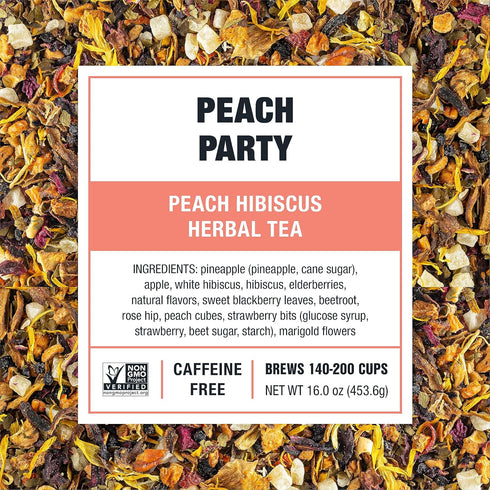 200 16 oz Tiesta Tea - Peach Party, Peach Hibiscus Herbal Tea, Premium Loose Leaf Tea Blend, Non-Caffeinated Fruit Tea