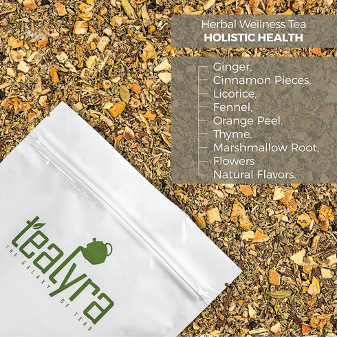 Tealyra Holistic Health Tea, Turmeric Healthy Tonic with Ginger, Fennel, Cinnamon, Caffeine-Free, 224g (8-ounce)