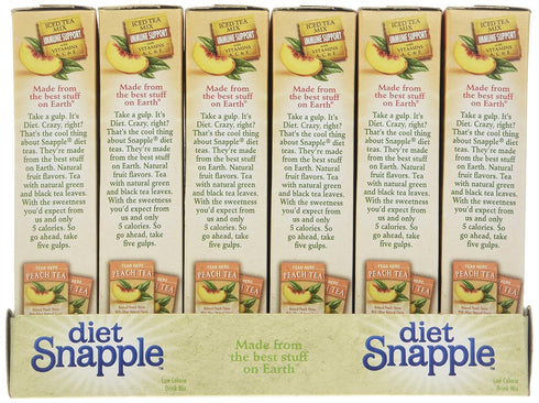 6 Diet Snapple Singles To Go Peach Tea, sticks in each box, six boxes