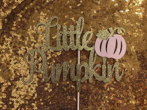 Little Pumpkin Cake Topper, Gold Pink Little Pumpkin Baby Shower Decorations for 1st Birthday Supplies