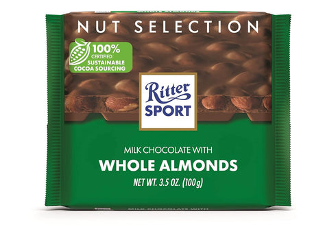 Ritter Sport Milk Chocolate with Whole Almonds, 3.5 Ounce Bar, 11 Pack,